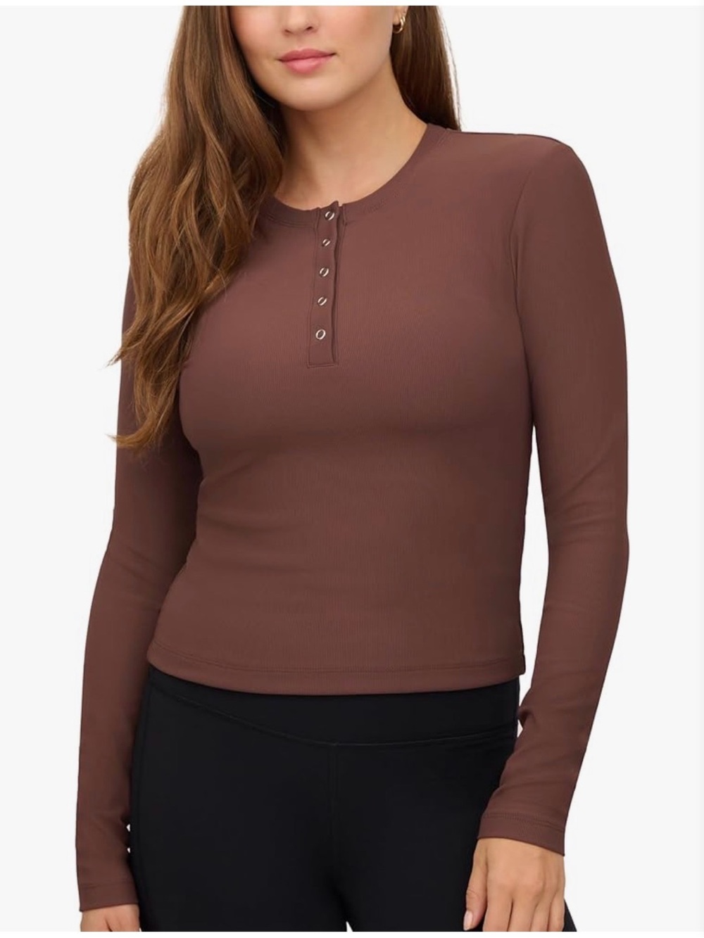 90 Degree by Reflex Skylar Rib Henley Top Mocha Brown XS
